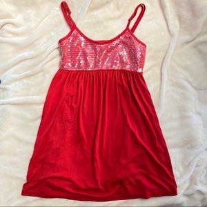 Red sequin cotton tank top baby doll mini dress size small